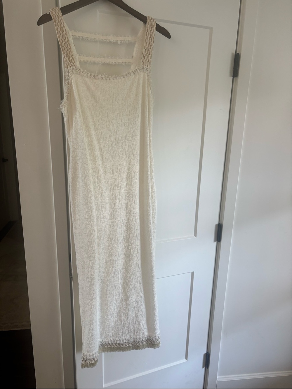 Frame Denim Cream Maxi Dress with Crochet Trim